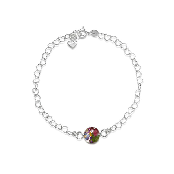 Shrieking Violet Mixed Flower Heart Link Bracelet