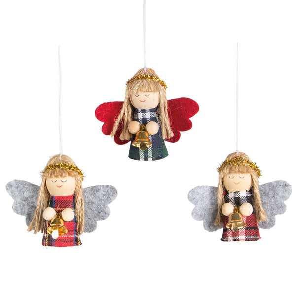 Sass & Belle Tartan Angel Doll Christmas Tree Decoration