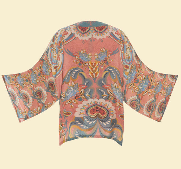 Powder Mediterranean Paisley Kimono Jacket - Coral
