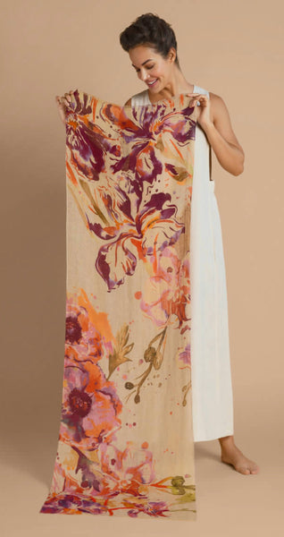 Powder 100% Linen Orchid & Iris In Coconut Scarf