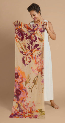 Powder 100% Linen Orchid & Iris In Coconut Scarf