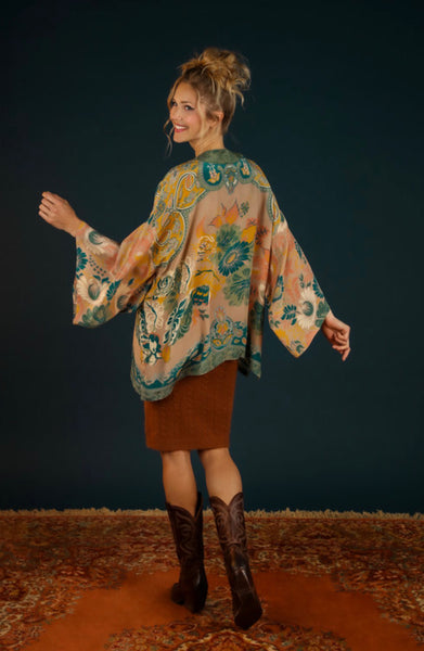 Powder Folk Art Floral Kimono Jacket - Petal