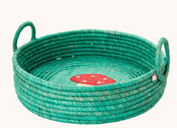 Rice Large Raffia Round Bread Basket - Mushroom