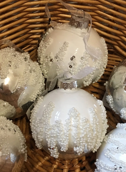 White and Silver Beaded Bauble
