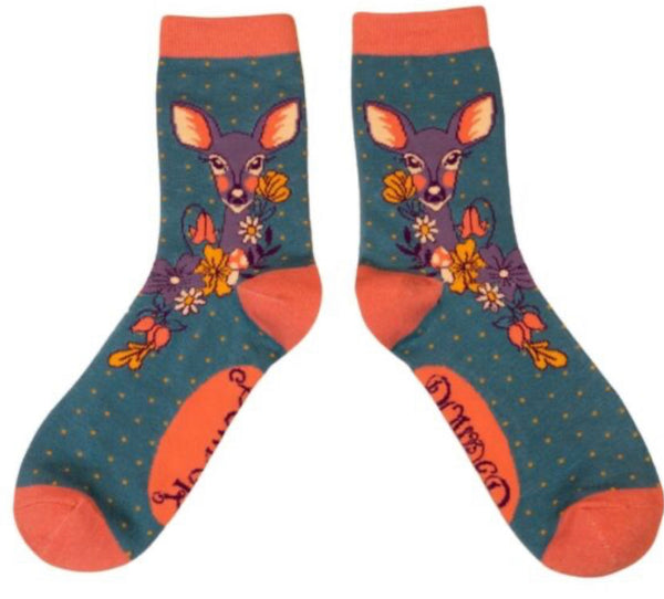 Powder Deer Ankle Socks - Teal