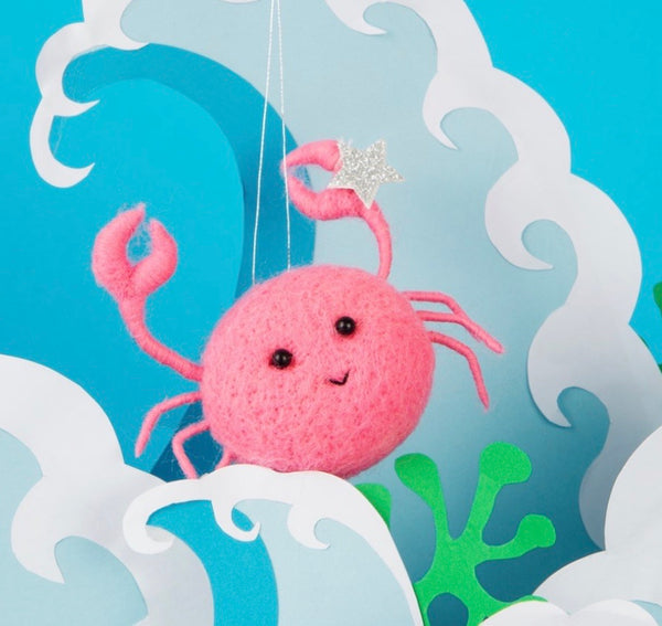 Sass & Belle Wonderland Pink Crab Hanging Felt Decoration