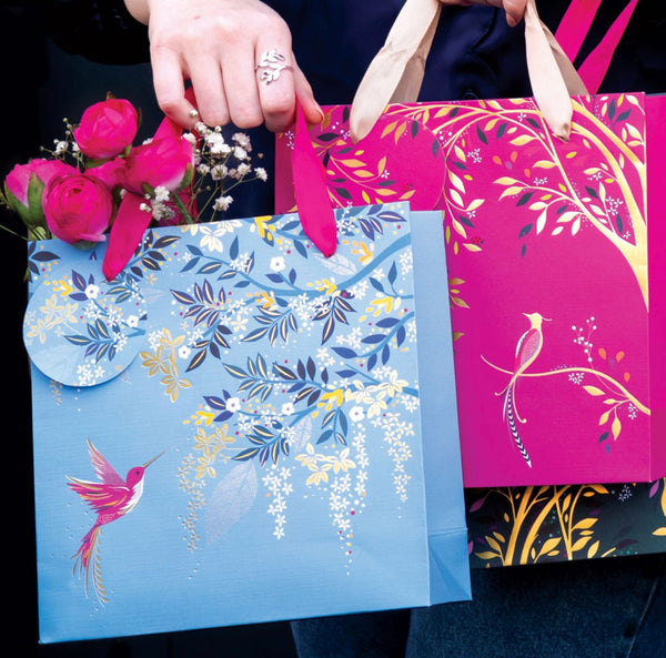 Sara Miller Blue Hummingbird Medium Gift Bag