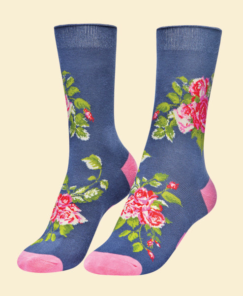 Powder Floral Vines Ankle Socks - Navy