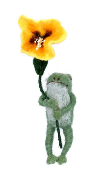 Gisela Graham Wool Mix Frog & Yellow Flower