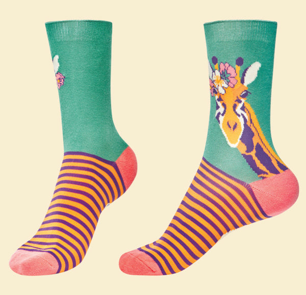 Powder Fancy Giraffe Ankle Socks - Teal