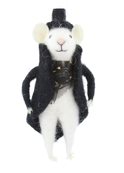 Gisela Graham Mixed Wool Mouse With Black Coat & Top Hat Dec