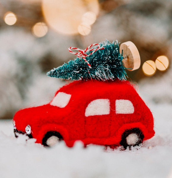 Sass & Belle Traditional Christmas Car Hanging Felt Decoration