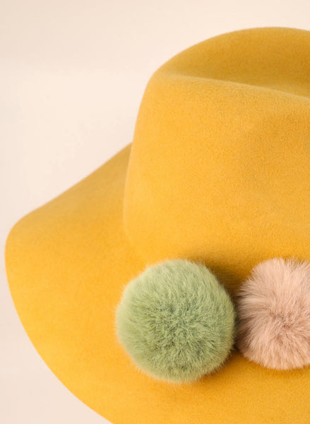 Powder UK Cassandra wool fedora w/2 color pom-pom detail/adjustable-NWT Powder Cassandra Wool Hat - Teal/Bodenhams main image 3