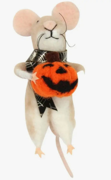 Gisela Graham Wool Mix Mouse With Pumpkin Decoration