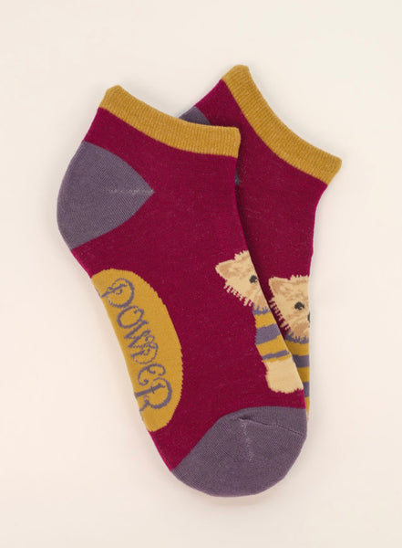 Powder Wooly Westie Trainer Socks - Damson