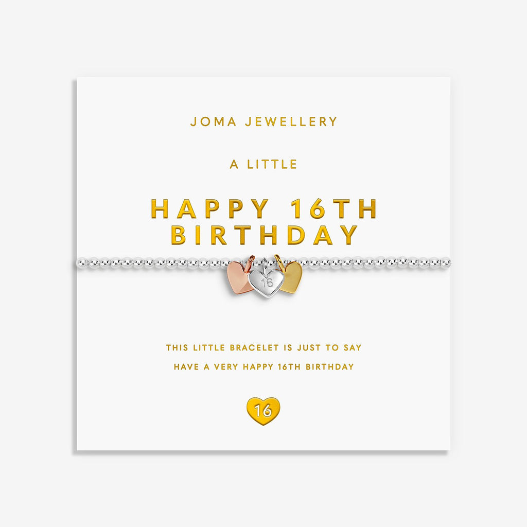 Joma Jewellery A Little Charmed Moments 'Happy 16th Birthday' Bracelet In Silver, Gold, and Rose Gold Plating