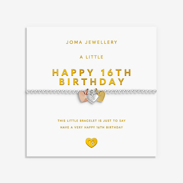 Joma Jewellery A Little Charmed Moments 'Happy 16th Birthday' Bracelet In Silver, Gold, and Rose Gold Plating