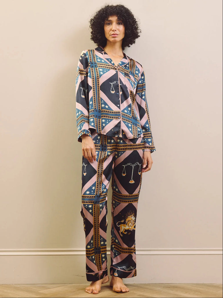 Their Nibs Navy Celestial Dreaming Satin Traditional Pyjama Set