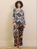 Their Nibs Navy Celestial Dreaming Satin Traditional Pyjama Set