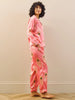 Their Nibs Satin Traditional Pyjama Pink Gold Peacock Feather