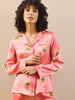 Their Nibs Satin Traditional Pyjama Pink Gold Peacock Feather
