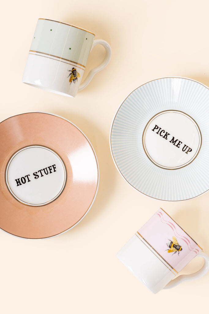 Yvonne Ellen Slogan Espresso Cup & Saucers - Set Of Two (Boxed)