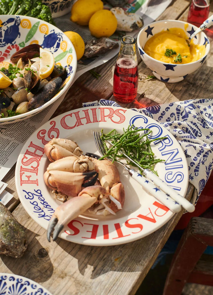 Emma Bridgewater Red & Blue Toast Fish & Chips Large Dinner Plate, 10.5 Inch