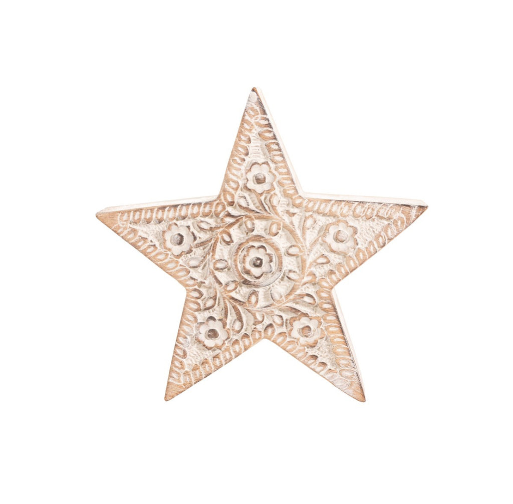 Sass & Belle Hand Carved Wooden Star Decoration - Large