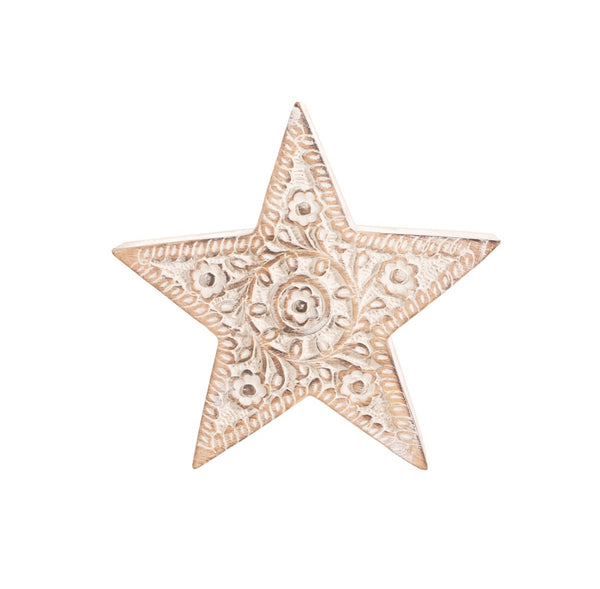 Sass & Belle Hand Carved Wooden Star Decoration - Large