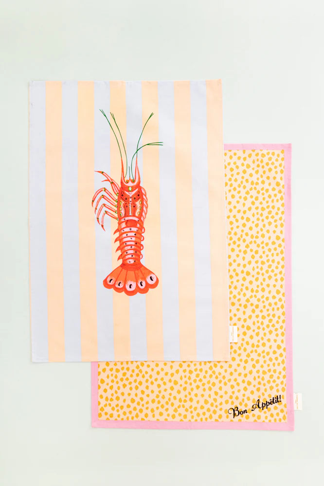 Yvonne Ellen Lobster/Bon Appetit Tea Towels - Set Of 2
