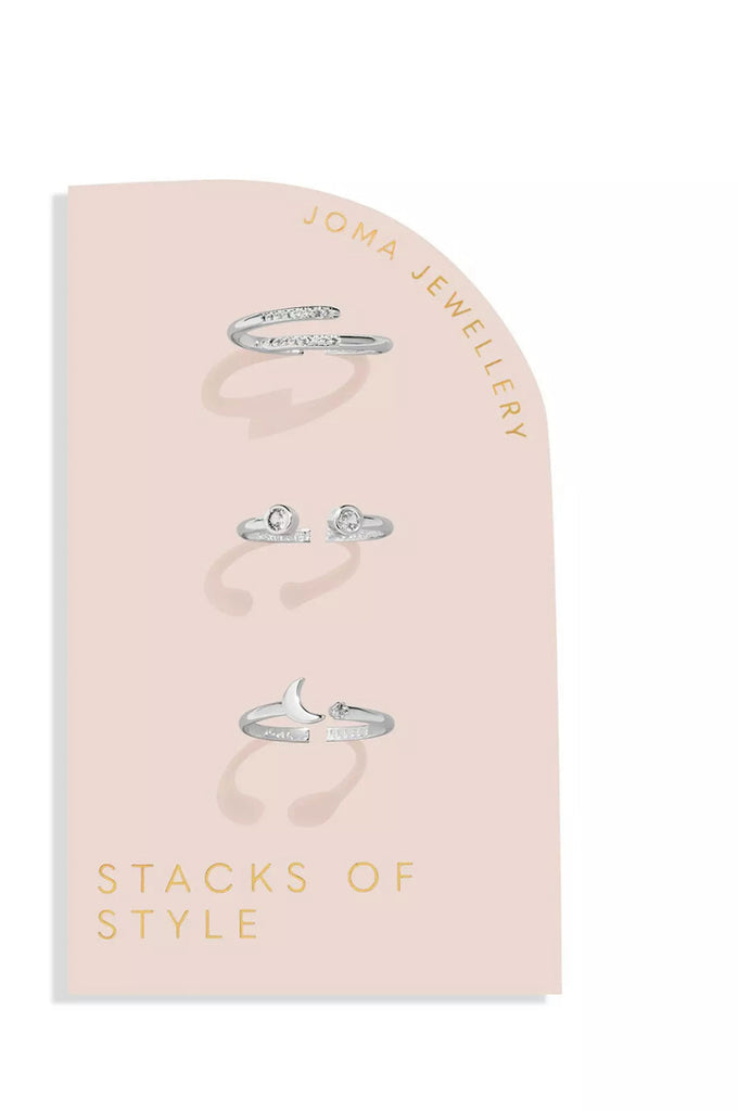 Joma Jewellery Stacks of Style Rings - Silver & Moon