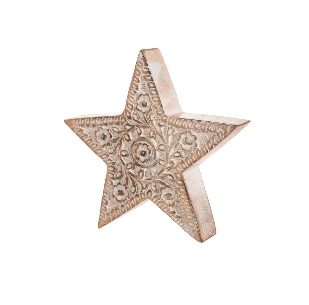 Sass & Belle Hand Carved Wooden Star Decoration - Small