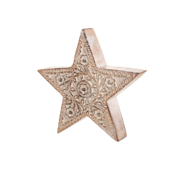 Sass & Belle Hand Carved Wooden Star Decoration - Small
