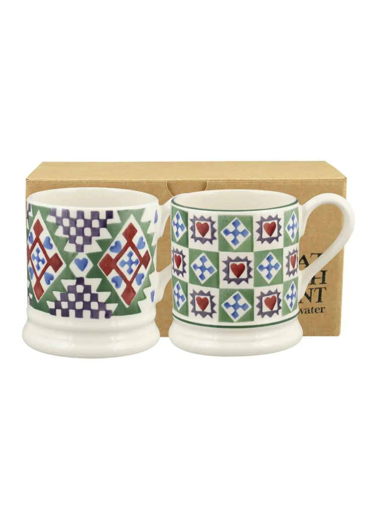 Emma Bridgewater Christmas Quilt Set Of 2 1/2 Pint Mugs Boxed