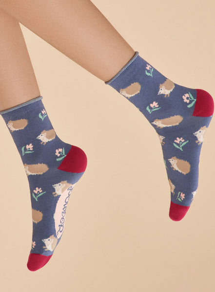 Powder Snuffling Hedgehogs Ankle Socks - Navy