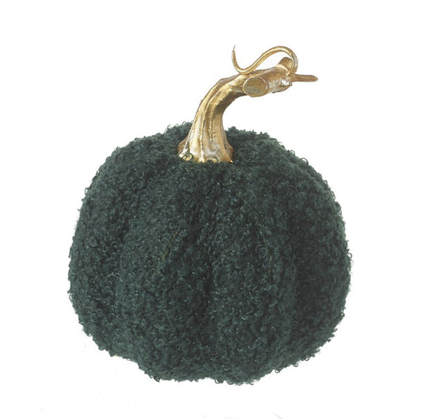 Green Fabric Pumpkin With Gold Stalk - Small