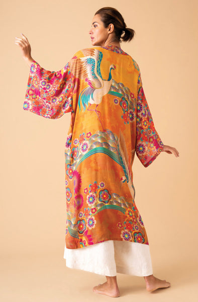 Powder Golden Cranes Kimono Gown