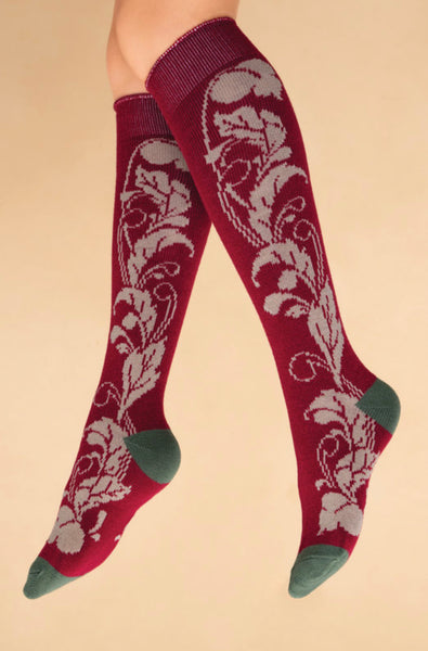 Powder Opulent Floral Knee High Socks - Fuchsia