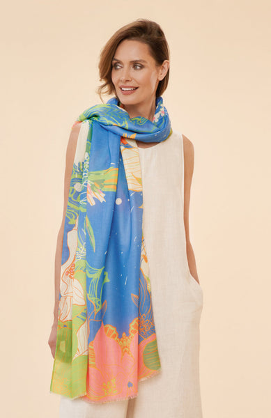 Powder Printed Hummingbird Scarf - Denim