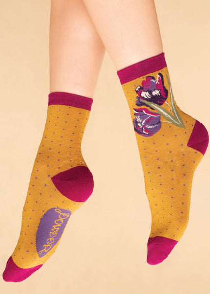 Powder Tulips Ankle Socks - Mustard