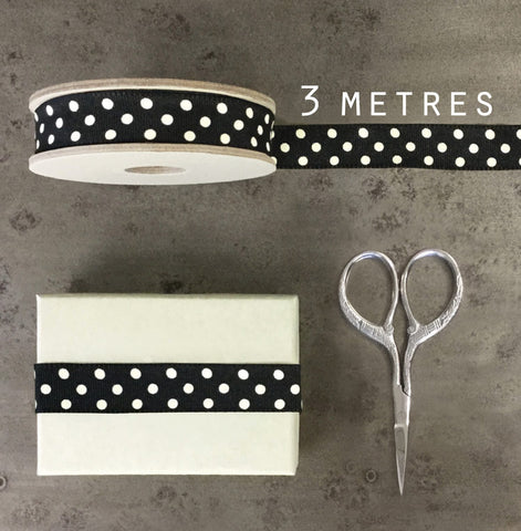 East Of India Dotty Ribbon -Black With Cream Dots