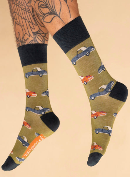 Powder Men's Vintage Sports Car Socks - Fern