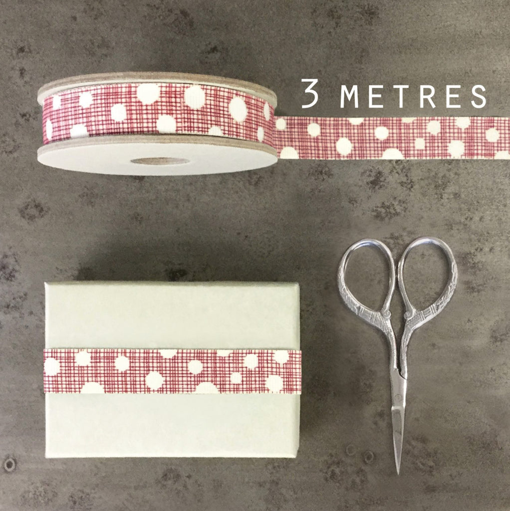 East Of India Geometric Ribbon - Red With Cream Dots