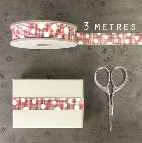East Of India Geometric Ribbon - Red With Cream Dots