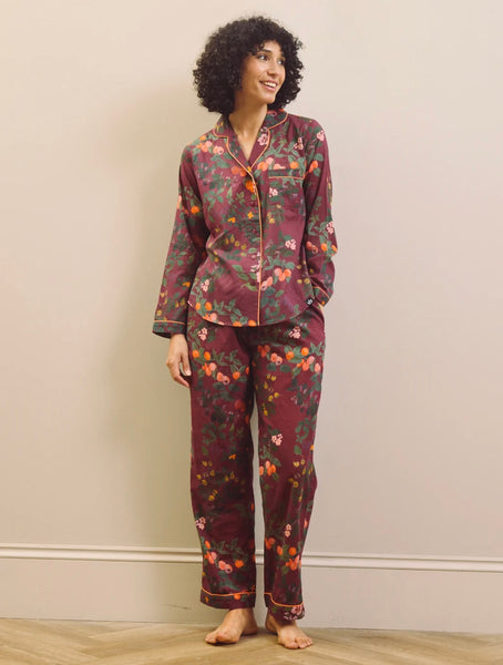 Their Nibs Burgundy Wine Fruit Garden Cotton Voile Traditional Pyjama Set