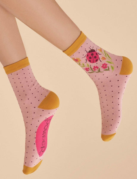 Powder Ladies Ladybird Ankle Socks - Petal