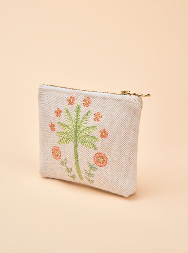 Powder Jute Mini Zip Pouch - Paradise Palms