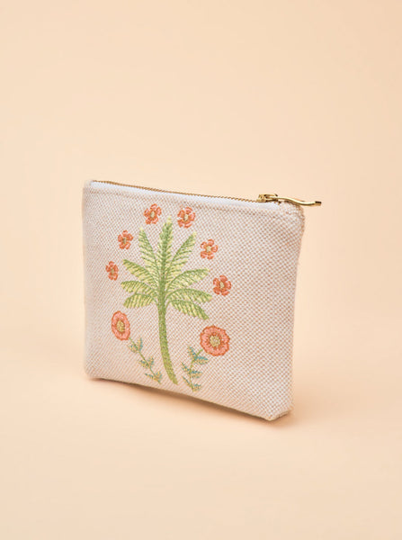 Powder Jute Mini Zip Pouch - Paradise Palms