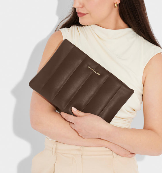 Katie Loxton Kendra Quilted Clutch - Dark Chocolate