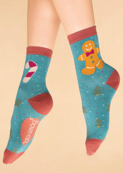 Powder Gingerbread Man Ankle Socks - Aqua